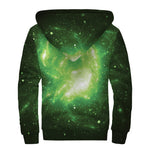 Green Sparkle Galaxy Print Sherpa Lined Zip Up Hoodie