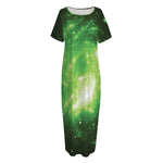 Green Sparkle Galaxy Print Short Sleeve Long Nightdress