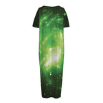 Green Sparkle Galaxy Print Short Sleeve Long Nightdress