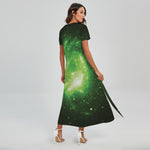 Green Sparkle Galaxy Print Short Sleeve Maxi Dress