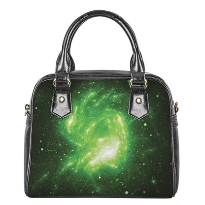 Green Sparkle Galaxy Print Shoulder Handbag