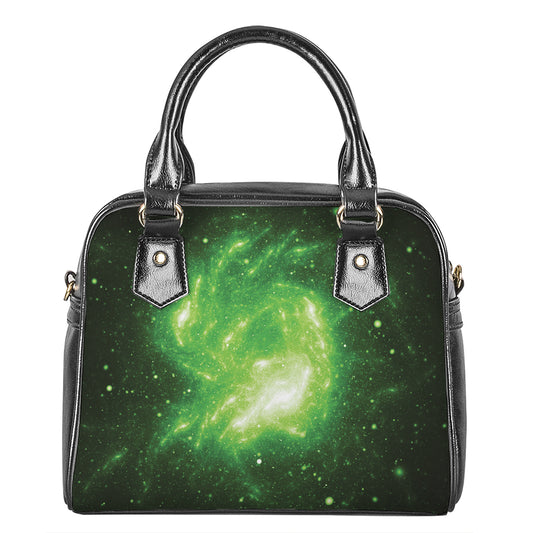 Green Sparkle Galaxy Print Shoulder Handbag