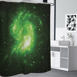 Green Sparkle Galaxy Print Shower Curtain