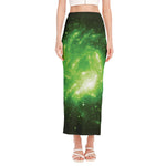 Green Sparkle Galaxy Print Side Slit Maxi Skirt