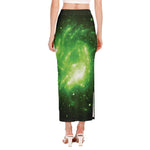 Green Sparkle Galaxy Print Side Slit Maxi Skirt