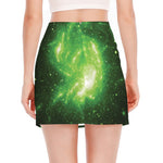 Green Sparkle Galaxy Print Side Slit Mini Skirt