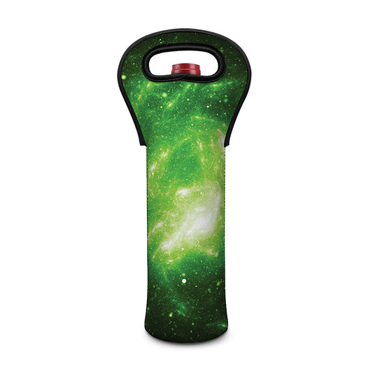 Green Sparkle Galaxy Print Single Neoprene Wine Tote