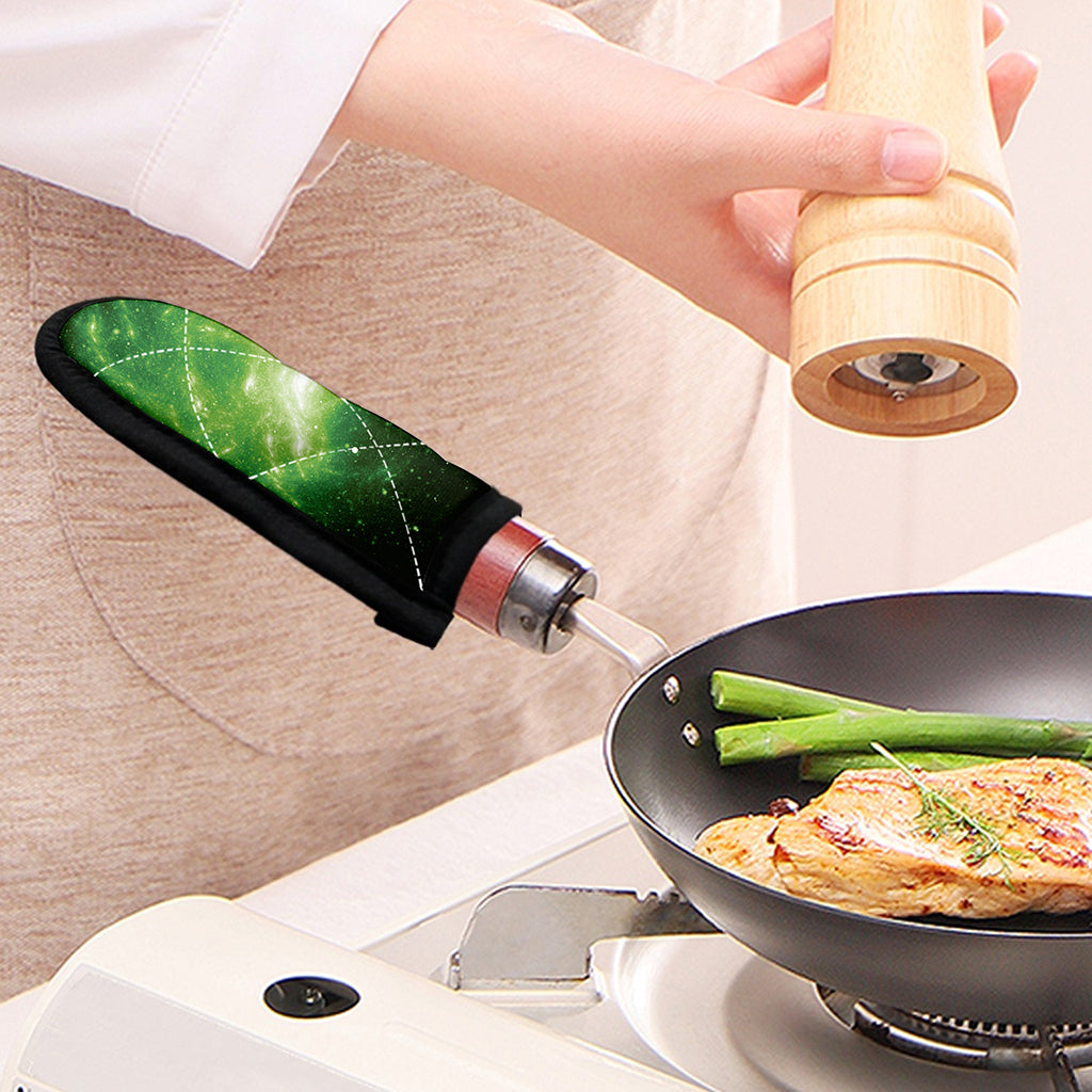 Green Sparkle Galaxy Print Skillet Handle Cover