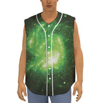 Green Sparkle Galaxy Print Sleeveless Baseball Jersey