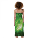 Green Sparkle Galaxy Print Slim Fit Midi Cami Dress