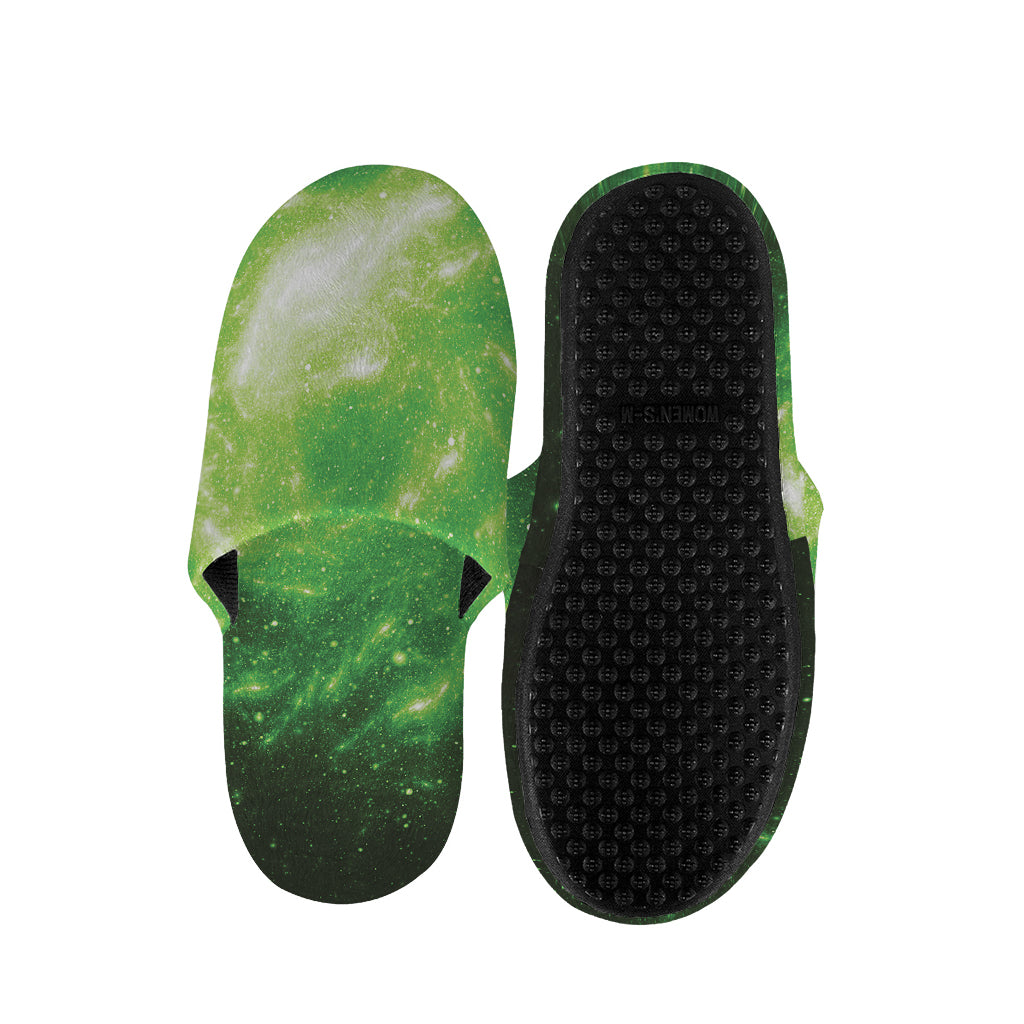 Green Sparkle Galaxy Print Slippers