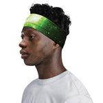 Green Sparkle Galaxy Print Sports Headband