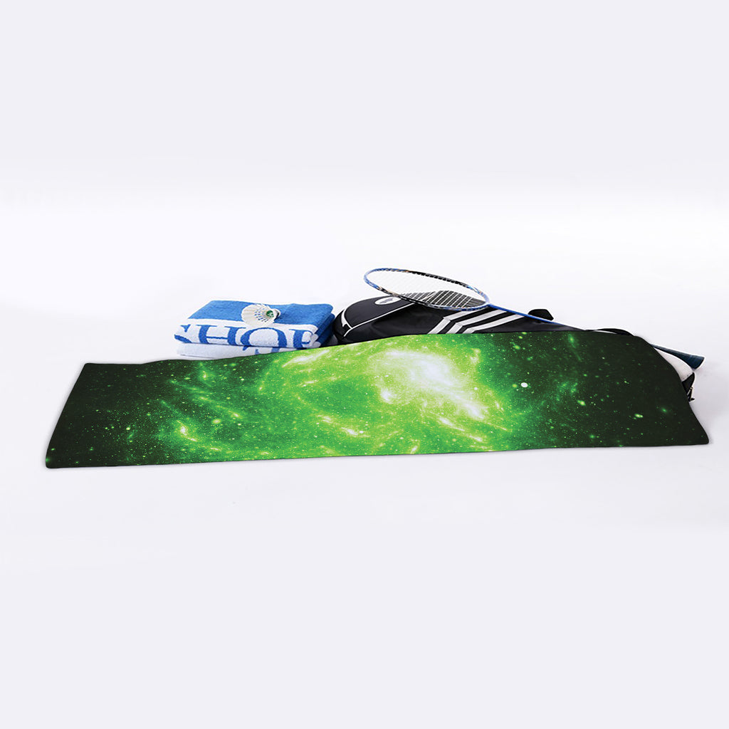 Green Sparkle Galaxy Print Sports Towel