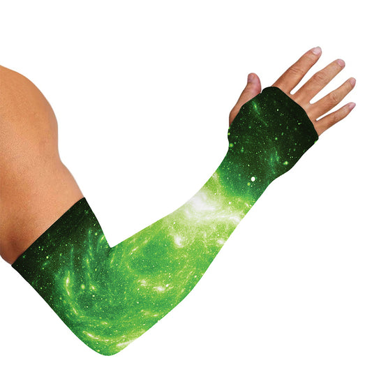 Green Sparkle Galaxy Print Sun Protection Arm Sleeves