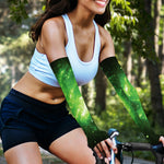 Green Sparkle Galaxy Print Sun Protection Arm Sleeves