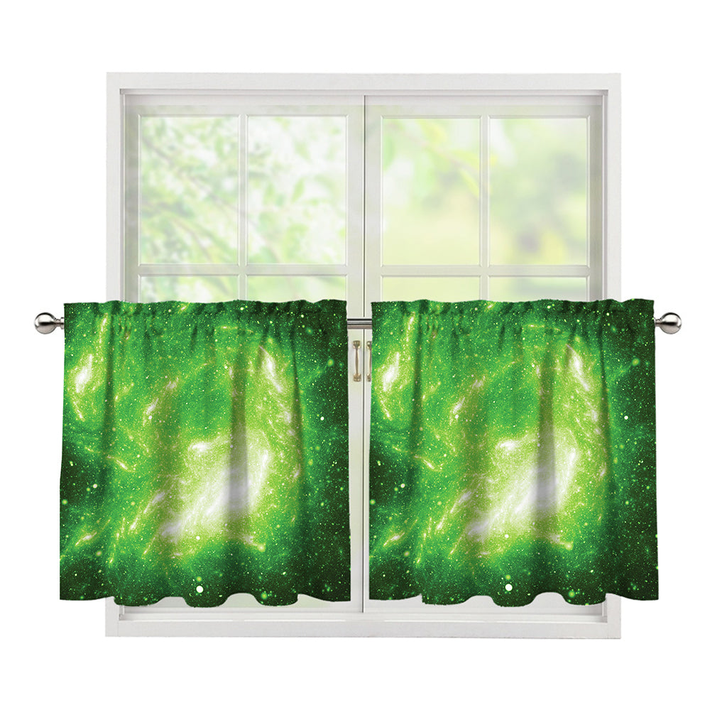Green Sparkle Galaxy Print Tier Curtains