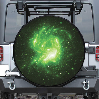 Green Sparkle Galaxy Print Tire Cover