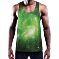 Green Sparkle Galaxy Print Men's Workout Tank Top