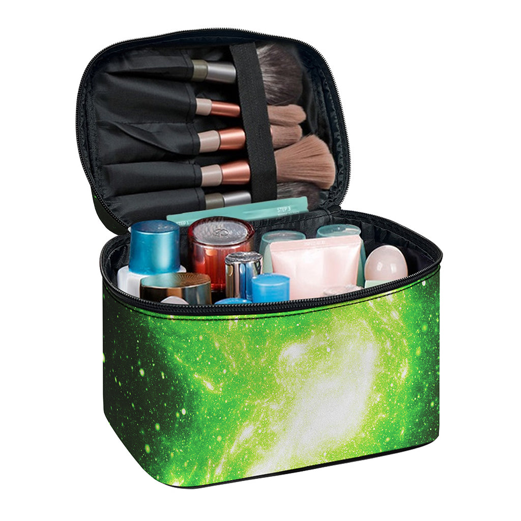 Green Sparkle Galaxy Print Travel Makeup Bag
