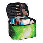 Green Sparkle Galaxy Print Travel Makeup Bag