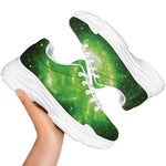 Green Sparkle Galaxy Print White Chunky Shoes