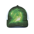 Green Sparkle Galaxy Print White Mesh Trucker Hat