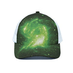 Green Sparkle Galaxy Print White Mesh Trucker Cap