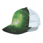 Green Sparkle Galaxy Print White Mesh Trucker Cap
