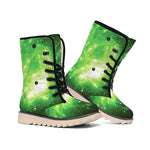 Green Sparkle Galaxy Print Winter Boots