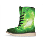 Green Sparkle Galaxy Print Winter Boots