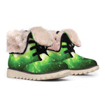 Green Sparkle Galaxy Print Winter Boots