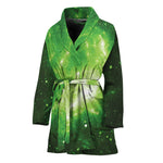 Green Sparkle Galaxy Print Women's Bathrobe
