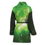 Green Sparkle Galaxy Print Women's Bathrobe