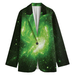 Green Sparkle Galaxy Print Women's Blazer