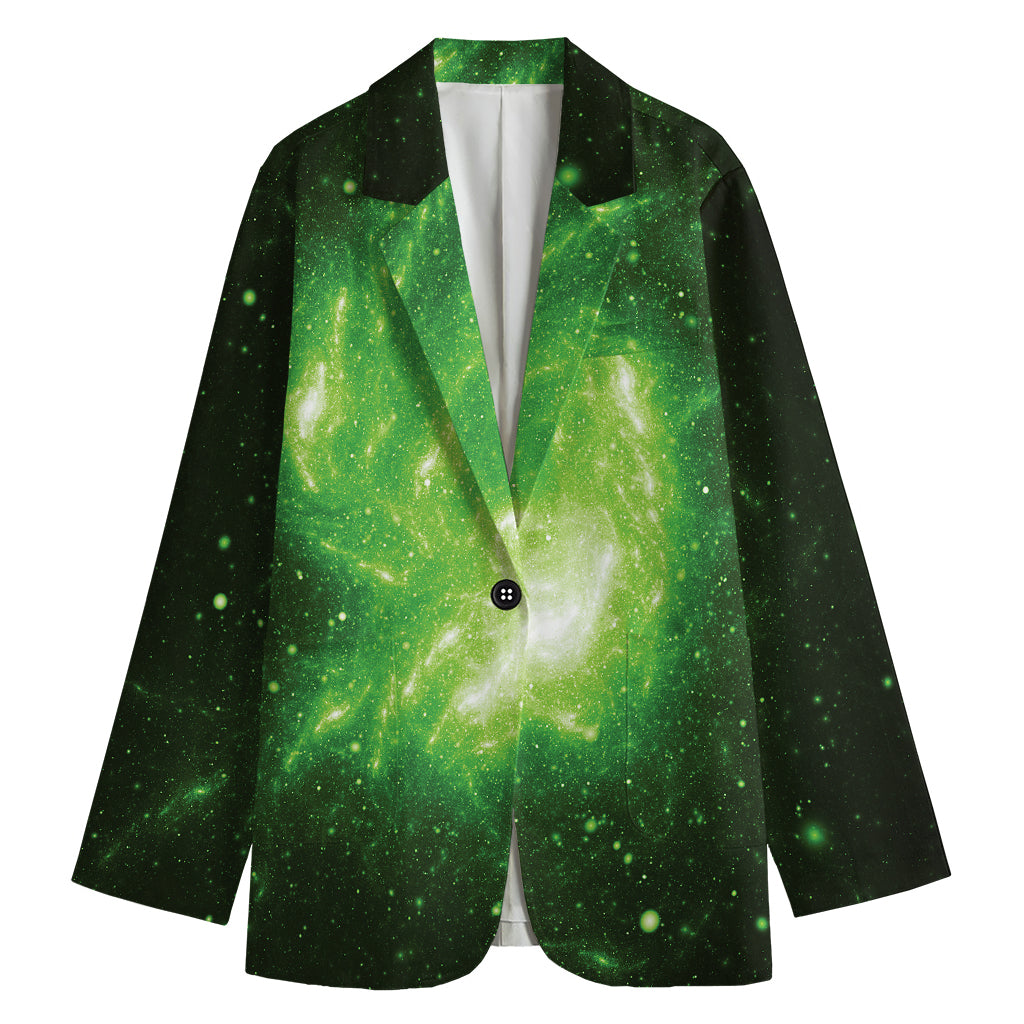 Green Sparkle Galaxy Print Women's Cotton Blazer
