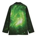 Green Sparkle Galaxy Print Women's Cotton Blazer
