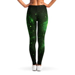 Green Sparkle Galaxy Print Women's Leggings