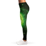 Green Sparkle Galaxy Print Women's Leggings