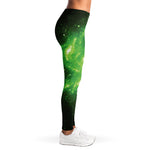 Green Sparkle Galaxy Print Women's Leggings