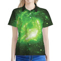 Green Sparkle Galaxy Print Women's Polo Shirt