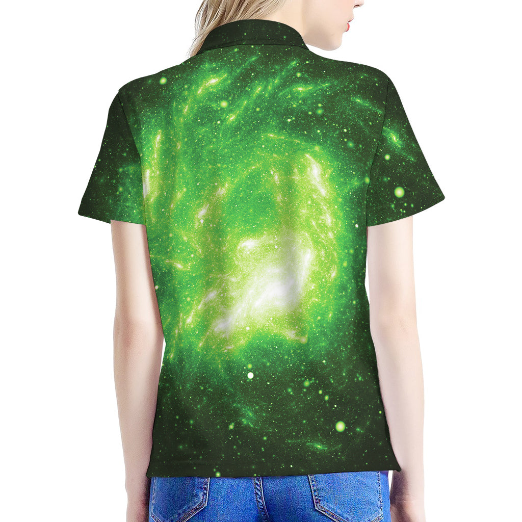 Green Sparkle Galaxy Print Women's Polo Shirt