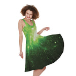 Green Sparkle Galaxy Print Women's Sleeveless Dress