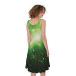 Green Sparkle Galaxy Print Women's Sleeveless Dress