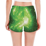 Green Sparkle Galaxy Print Women's Split Running Shorts