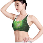 Green Sparkle Galaxy Print Women's Sports Bra