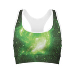 Green Sparkle Galaxy Print Women's Sports Bra