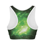 Green Sparkle Galaxy Print Women's Sports Bra