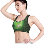 Green Sparkle Galaxy Print Women's Sports Bra