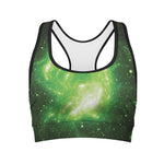 Green Sparkle Galaxy Print Women's Sports Bra