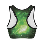 Green Sparkle Galaxy Print Women's Sports Bra